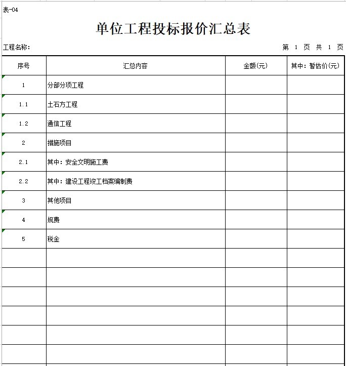 接导综合改造项目清单(含图纸)-5、单位工程投标报价汇总表