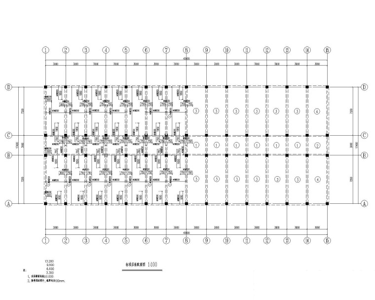 框架混凝土结构五层教学楼（计算书、图纸）-标准层配筋图