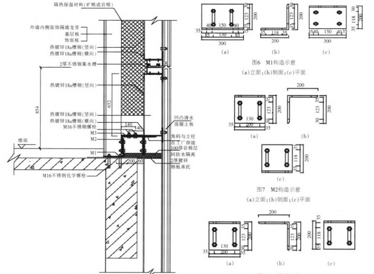 单元式建筑幕墙关键设计处理与施工技术-单元式幕墙与楼板构造剖面示意