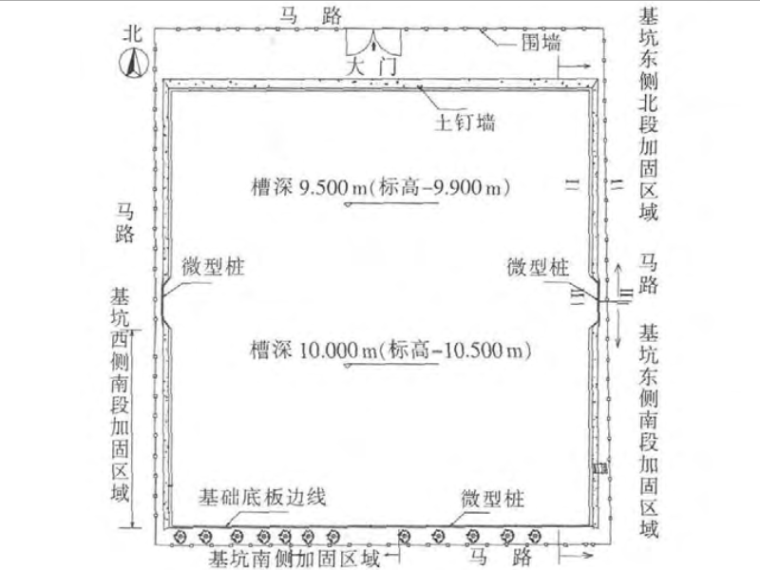 深基坑支护工程的事故分析与加固-图 1 基坑平面示意