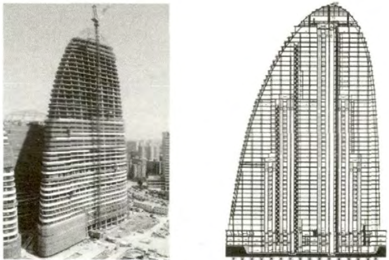复杂超高层钢结构施工测量技术-图1 望京SOHO T3塔楼施工情况 图2 结构立面示意