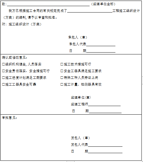 广东省建设工程标准施工合同（2015 年版）-施工组织设计（方案）报审表