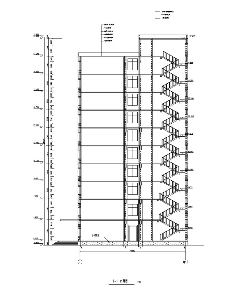 十层框架办公楼毕业设计（含计算书等）-1、剖面图