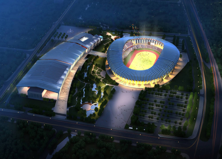[拉萨]群众文化体育中心施工组织总设计-46文化体育中心夜景鸟瞰