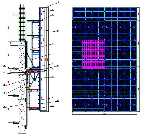 框筒结构商业楼爬模安全专项施工方案-外墙液压爬模架(JFYM100型)立面示意图