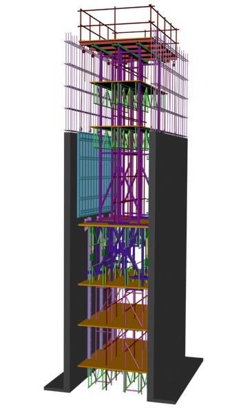 框筒结构商业楼爬模安全专项施工方案-电梯井物料平台液压爬模架（JFYM100型）立面示意图