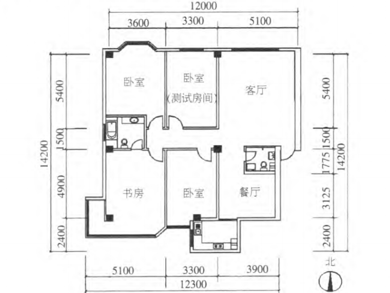 寒冷地区混合钢结构住宅节能检测与分析-现场测试房间位置示意