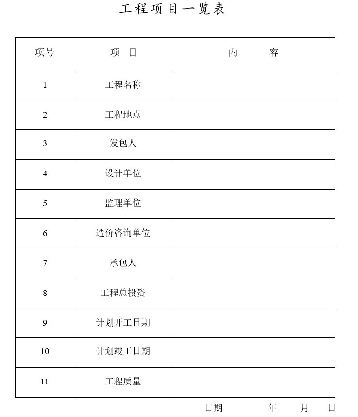 广东省建设工程标准施工合同-4、工 程 项 目 一 览 表