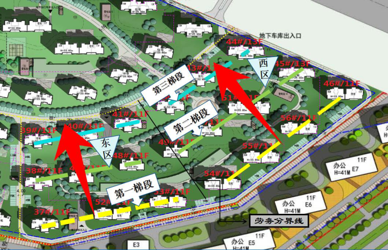 [天津]框剪结构高层住宅工程施工组织设计-75主体：主体阶段流水段划分及流水示意图