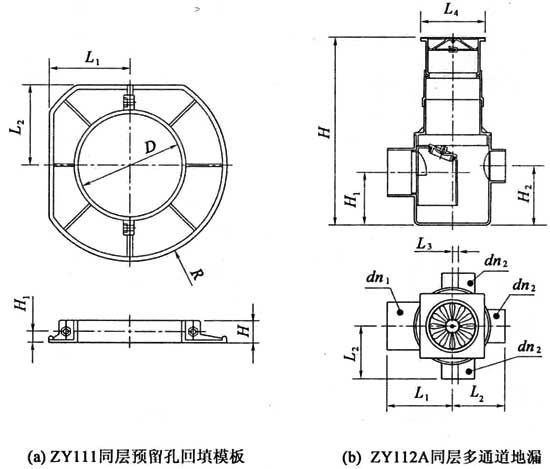 图B．0．8 同层预留孔回填模板、同层多通道地漏外形图.jpg