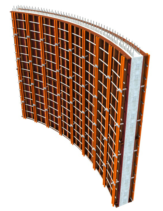 [哈尔滨]4层框架结构体育馆施工组织设计-弧形墙模板安装示意图