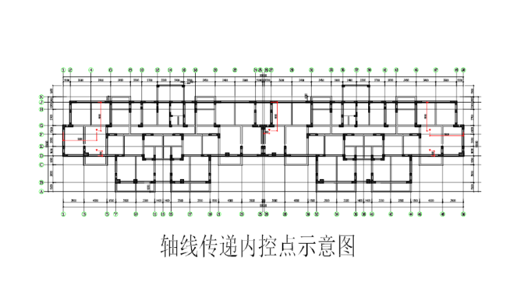 多层框架结构高档住宅施工组织设计(498页)-02 轴线传递内控点示意图