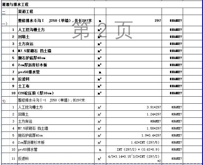 田间道路工程工程量计算书-2、灌溉与排水工程 
